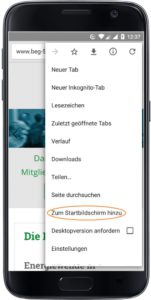 Das BEG 58 Web-App Icon zum Startbildschirm hinzufügen. Hier am Beispiel Chrome.